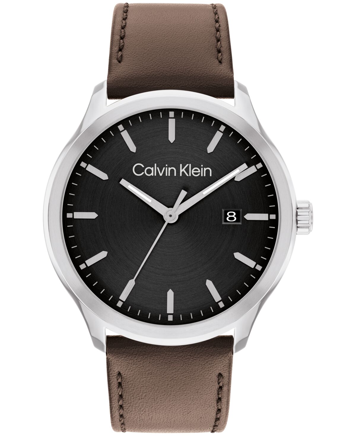 Calvin Klein Men's 3H Quartz Brown Leather Strap Watch 43mm - Brown