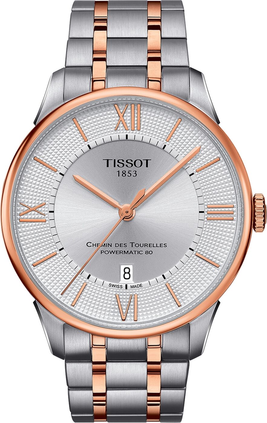 Tissot Men's Swiss Automatic Chemin des Tourelles Powermatic 80 Two-Tone Stainless Steel Bracelet Watch 42mm - Silver