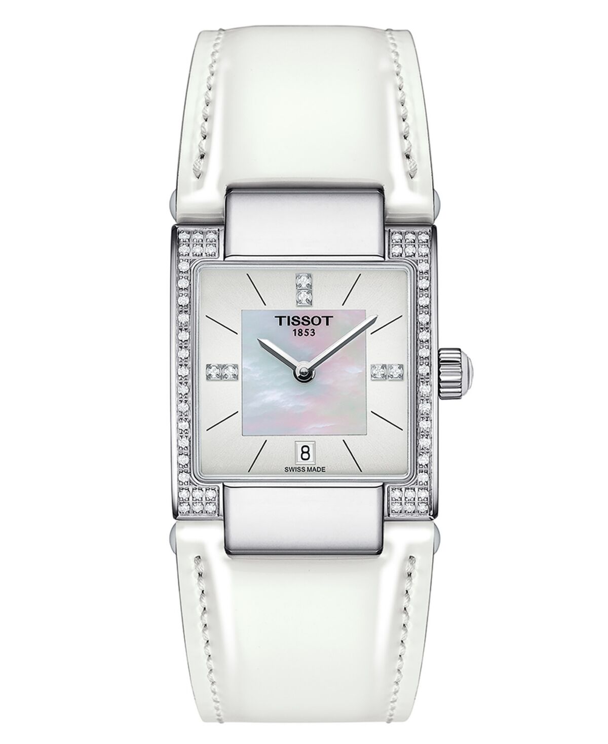 Tissot Women's Swiss T02 Diamond (1/6 ct. t.w.) White Leather Strap Watch 23mm - White Mother Of Pearl