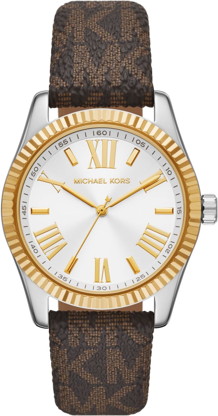 Michael Kors Women's Lexington Three-Hand Brown Signature Polyvinyl Chloride Watch 38mm - Brown