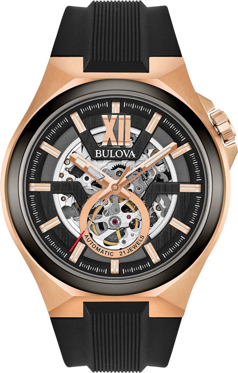 Bulova Men's Automatic Black Silicone Strap Watch 46mm 98A177