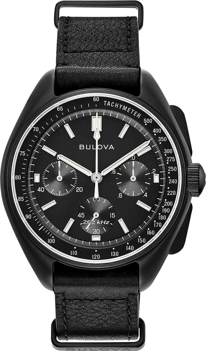 Bulova Men's Lunar Pilot Chronograph Black Leather Strap Watch 45mm