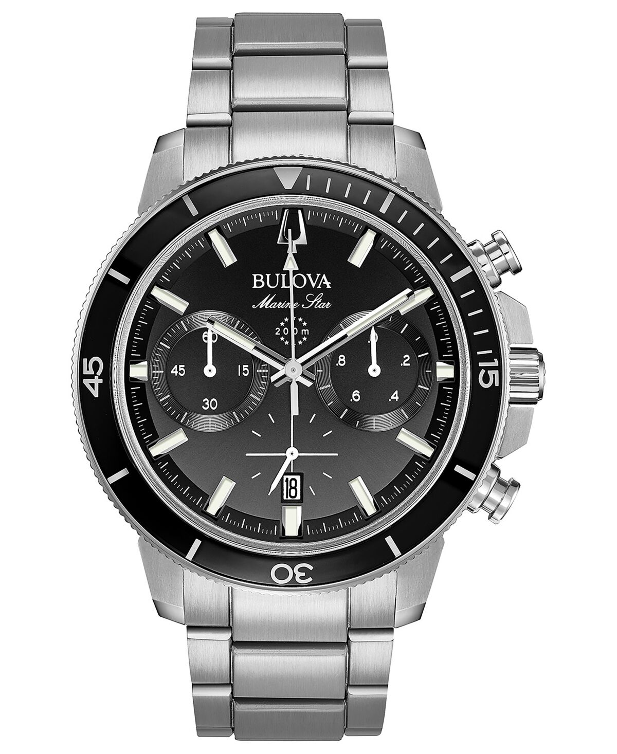 Bulova Men's Chronograph Marine Star Stainless Steel Bracelet Watch 45mm - Silver
