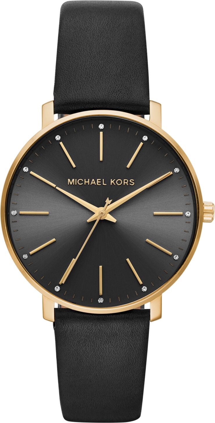 Michael Kors Women's Pyper Black Leather Strap Watch 38mm - Black/Black