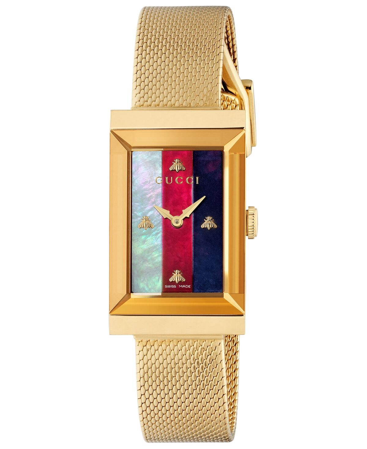 Gucci Women's Swiss G-Frame Gold-Tone Pvd Stainless Steel Mesh Bracelet Watch 21x34mm