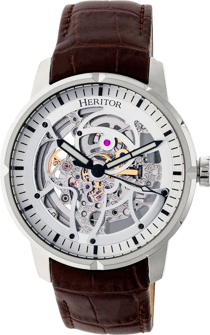 Heritor Automatic Ryder Brown & Silver & Silver Leather Watches 44mm - Dark Brown