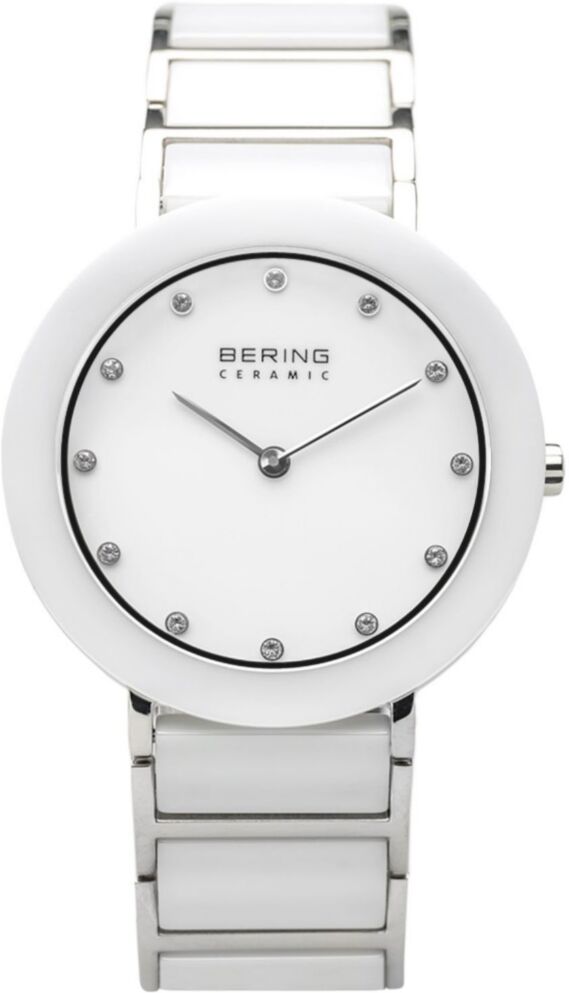 Bering Ladies Ceramic Bezel and Smooth Link Watch - White