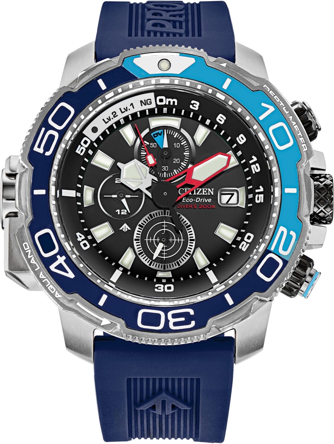 Citizen Eco-Drive Men's Chronograph Promaster Aqualand Blue Polyurethane Strap Watch 46mm - Blue