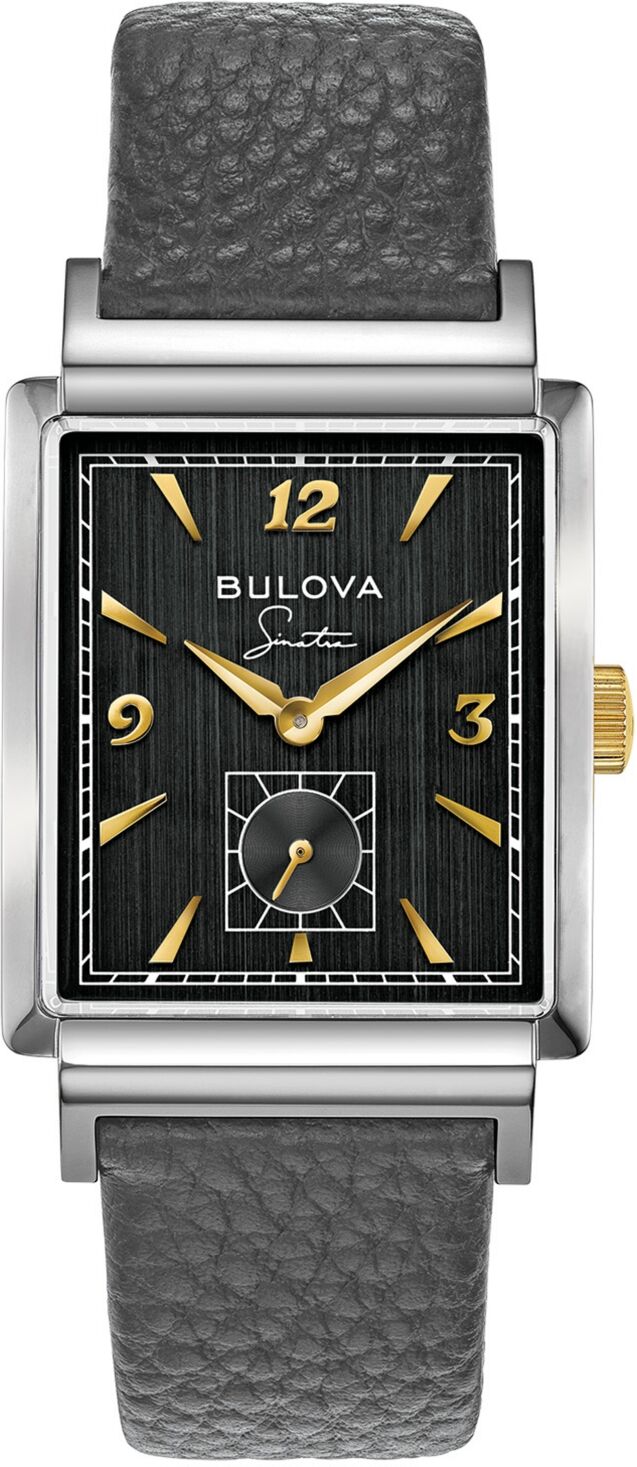 Bulova Men's Frank Sinatra My Way Gray Leather Strap Watch, 29.5 x 47mm - Black