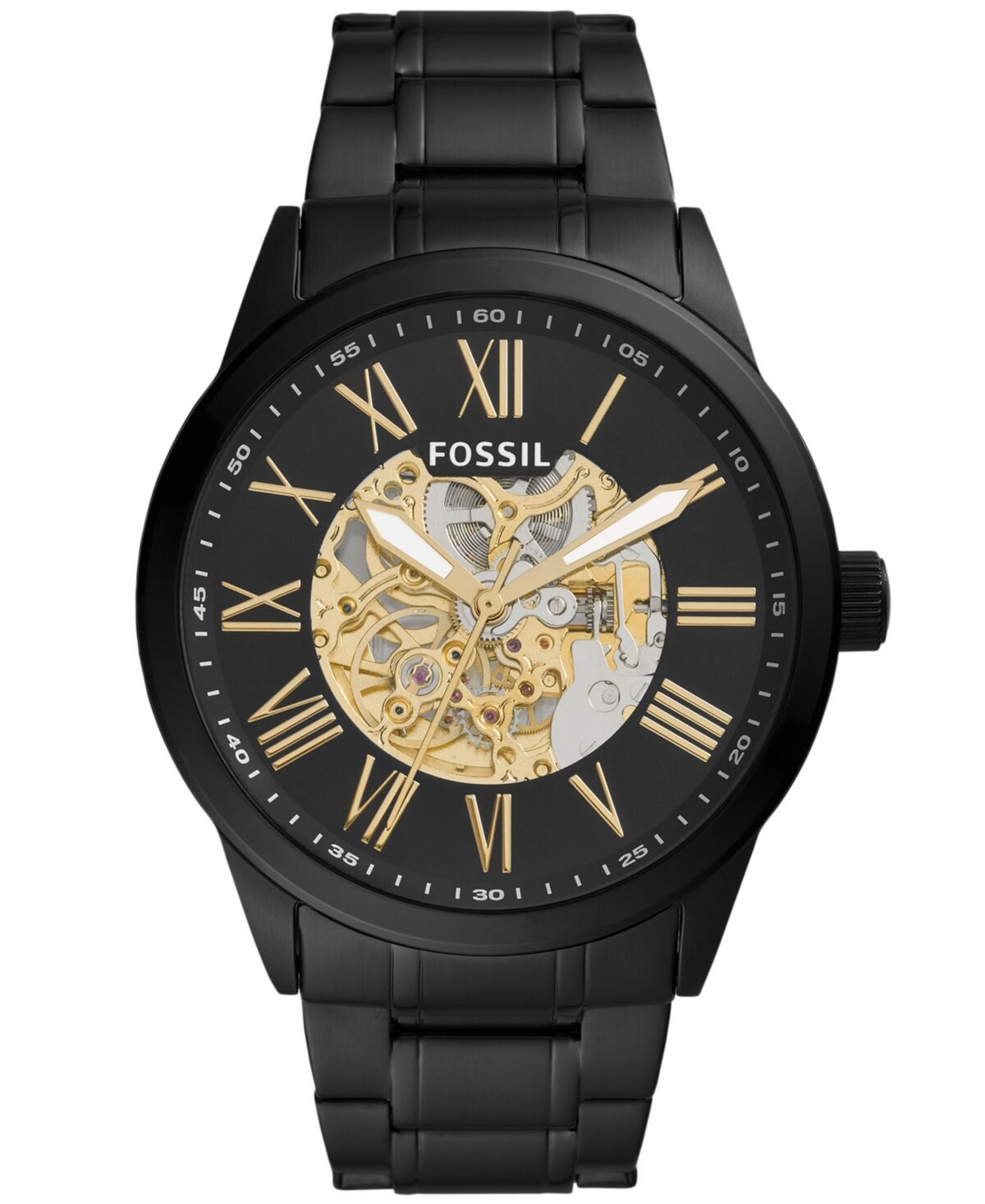 Fossil Men's Flynn Automatic Black Stainless Steel Watch 48mm - Black