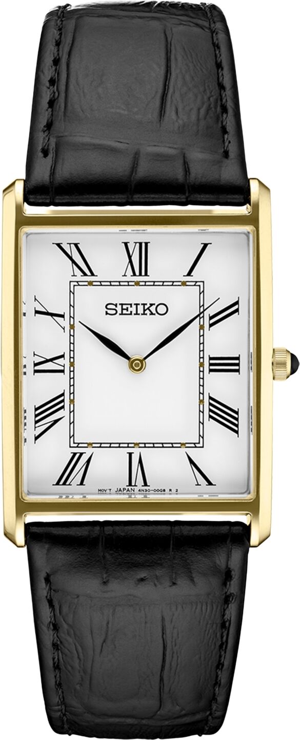 Seiko Men's Essentials Black Leather Strap Watch 28mm - Gold