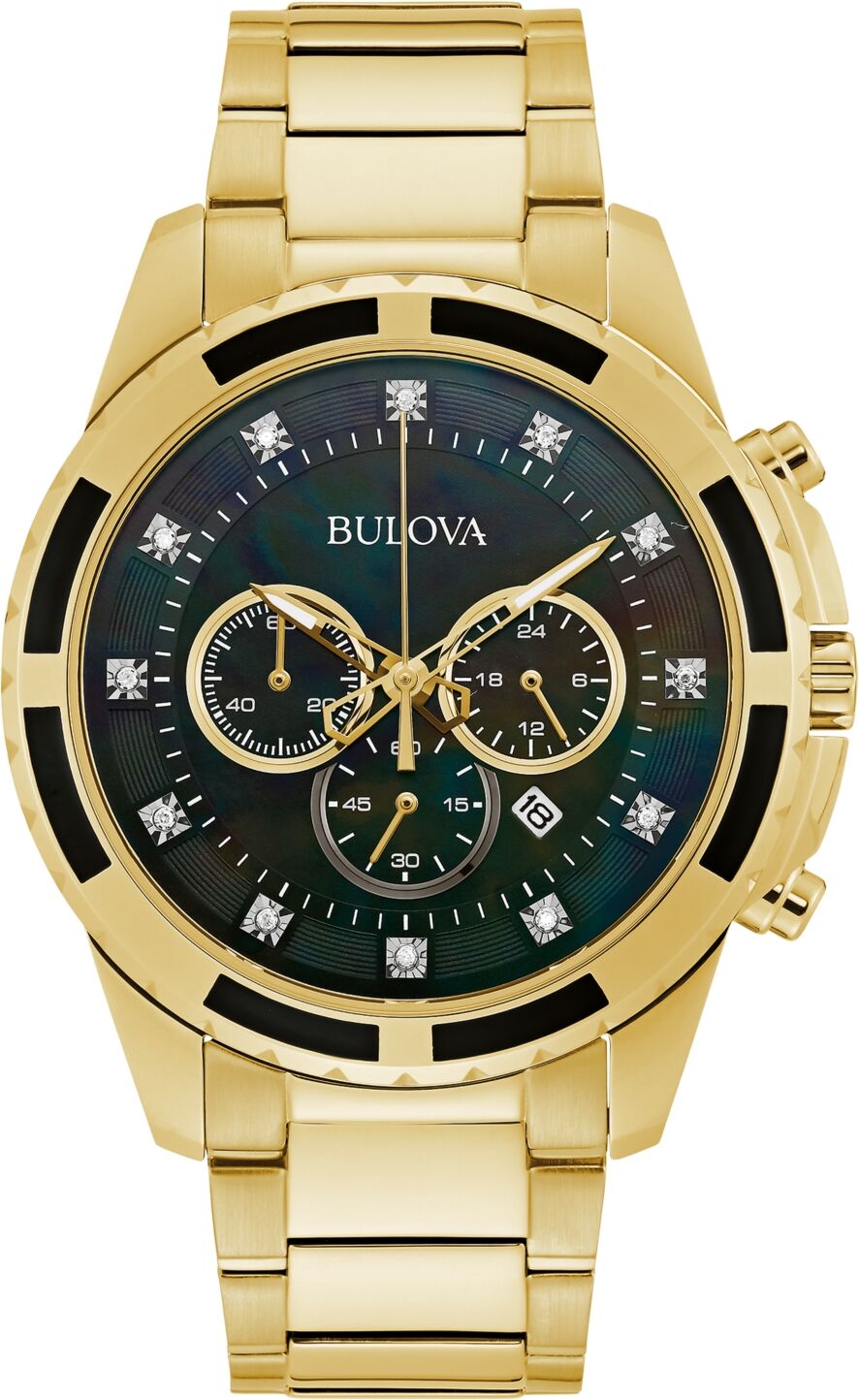 Bulova Men's Chronograph Diamond (1/20 ct. t.w.) Gold-Tone Stainless Steel Bracelet Watch 44mm - Gold-tone