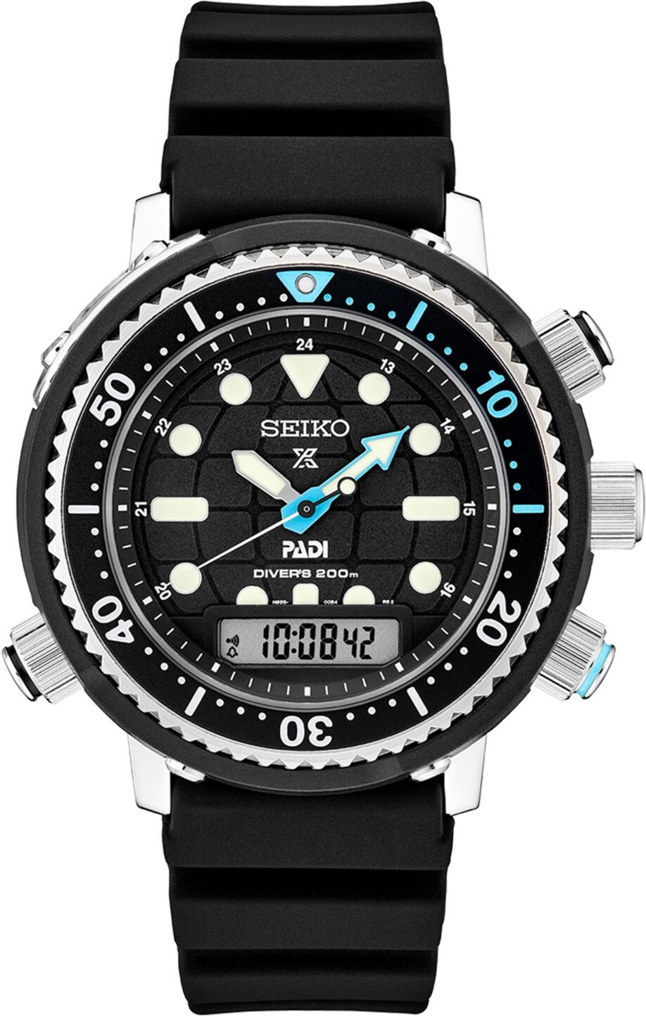 Seiko Men's Automatic Analog Digital Prospex Black Rubber Strap Watch 47mm - Black