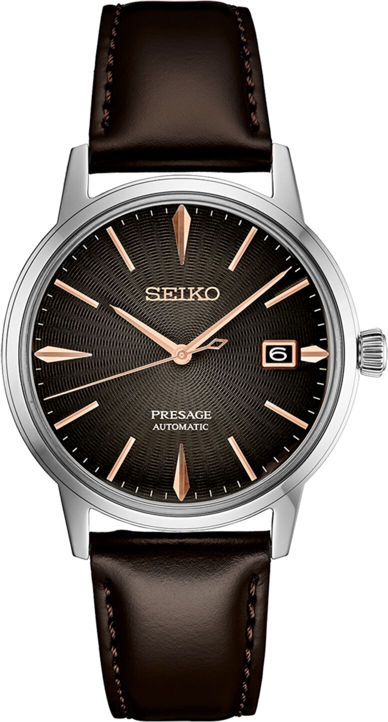 Seiko Men's Automatic Presage Brown Leather Strap Watch 40mm - Charcoal