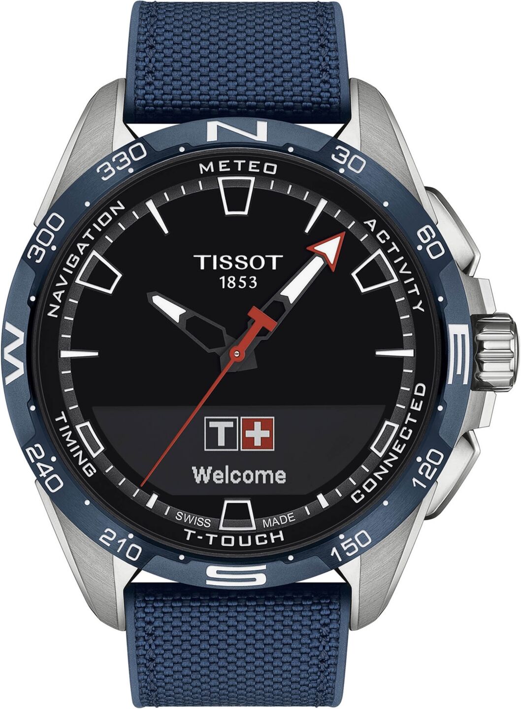 Tissot Men's Swiss T-Touch Connect Solar Blue Textile & Leather Strap Smart Watch 48mm - Blue