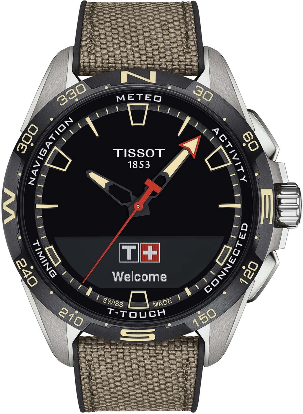 Tissot Men's Swiss T-Touch Connect Solar Beige Textile & Leather Strap Smart Watch 48mm - Beige