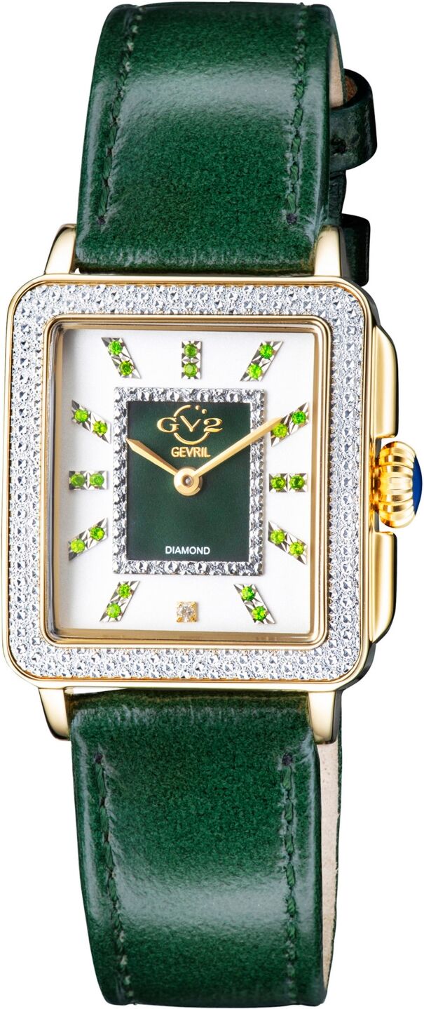 GV2 by Gevril Women's Padova Gemstone Swiss Quartz Diamond Accent Green Hand Made Italian Leather Strap Watch 27mm x 30mm - Gold