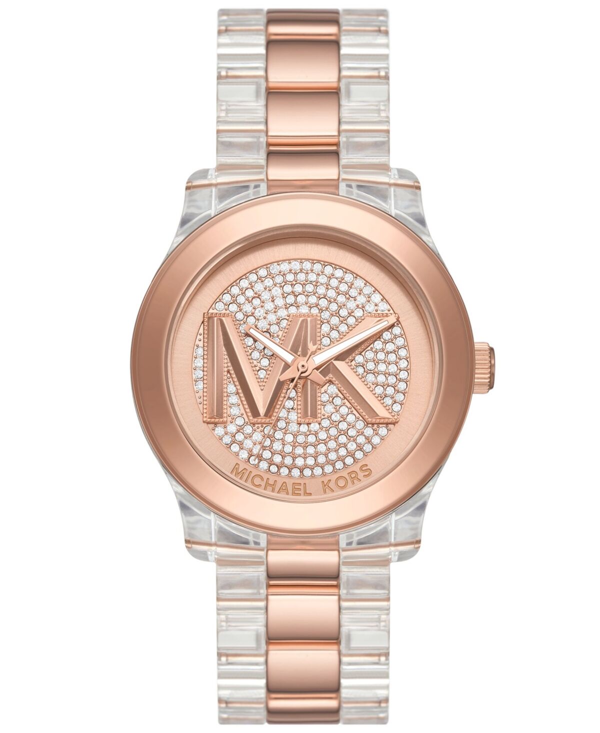 Michael Kors Women's Runway Quartz Three-Hand Clear Castor Oil and Rose Gold-Tone Stainless Steel Watch 38mm - Two-Tone