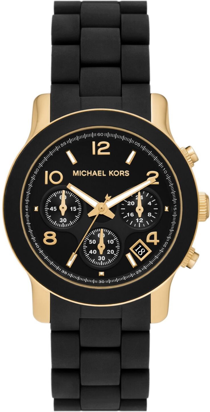 Michael Kors Women's Runway Quartz Chronograph Gold-Tone Stainless Steel and Black Silicone Watch 38mm - Black