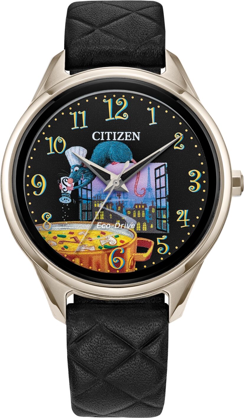 Citizen Eco-Drive Women's Pixar Ratatouille Black Quilted Leather Strap Watch 37mm - Black