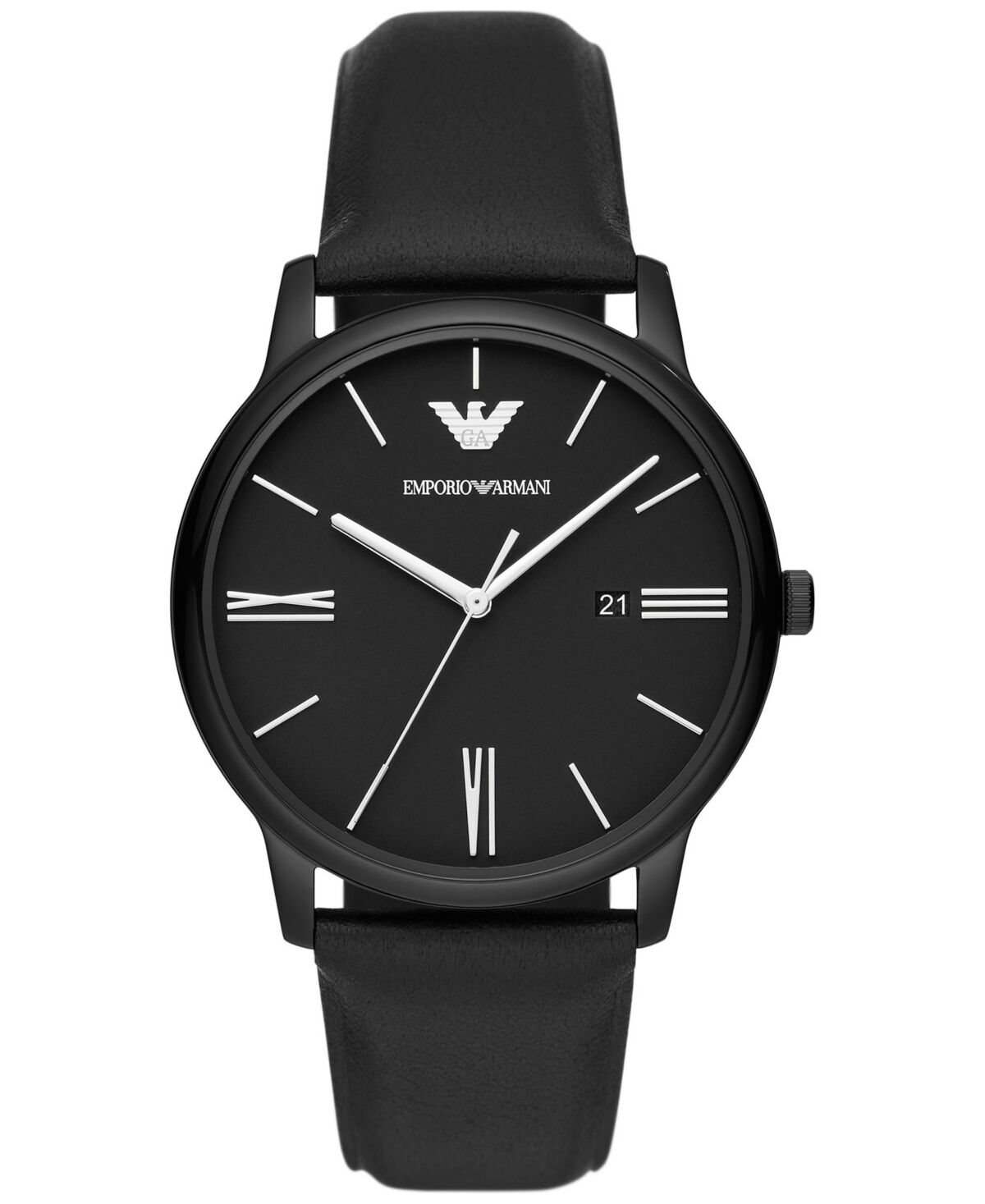 Emporio Armani s Black Leather Strap Watch 42mm - Black