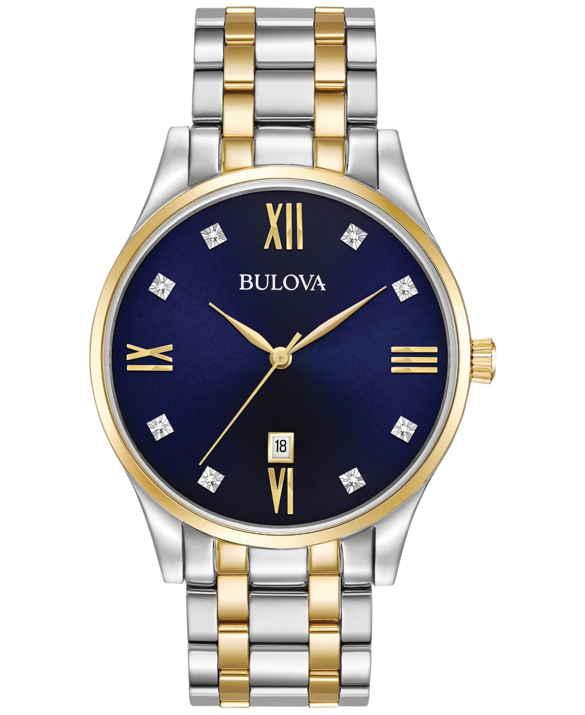 Bulova Men's Diamond Accent Two-Tone Stainless Steel Bracelet Watch 40mm 98D130 - Two-Tone