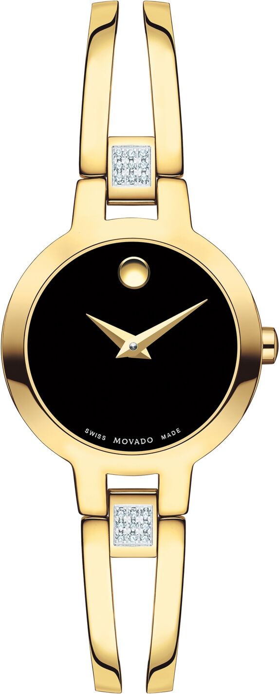 Movado Women's Swiss Amorosa Diamond-Accent Gold-Tone Pvd Stainless Steel Bangle Bracelet Watch 24mm - Gold/Black