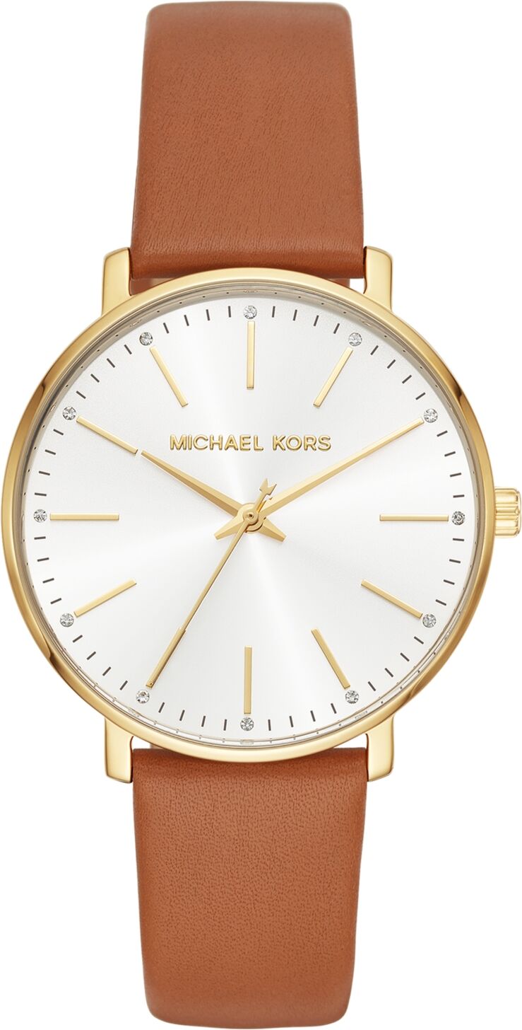 Michael Kors Women's Pyper Luggage Leather Strap Watch 38mm - Gold