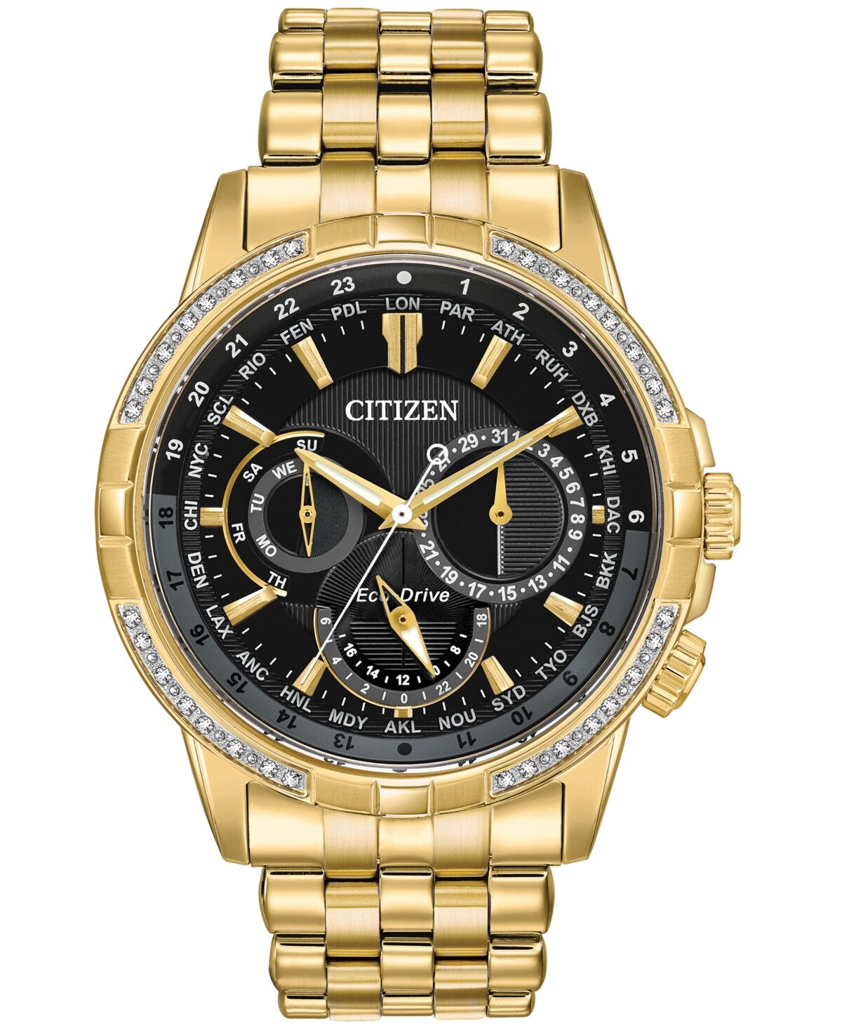 Citizen Eco-Drive Men's Calendrier Diamond-Accent Gold-Tone Stainless Steel Bracelet Watch 44mm - Gold Tone