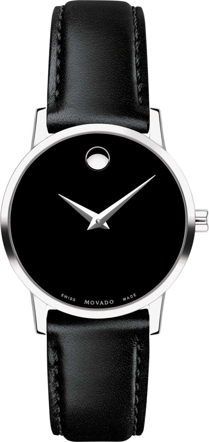 Movado Women's Swiss Museum Classic Black Leather Strap Watch 28mm - Black/Silver Black