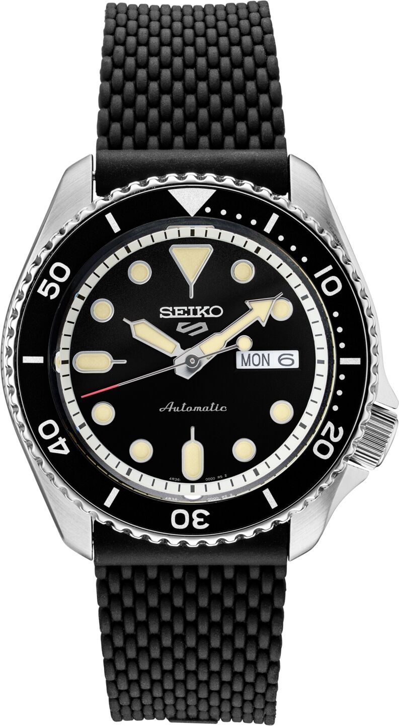 Seiko Men's Automatic Sport Black Silicone Mesh Strap Watch 42.5mm - Black