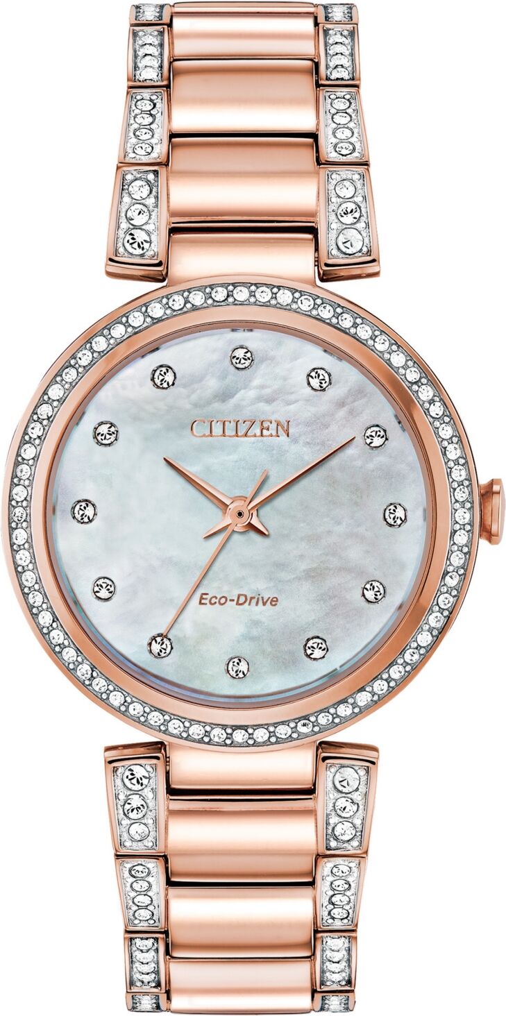 Citizen Eco-Drive Women's Silhouette Pink Gold-Tone Stainless Steel & Crystal Bracelet Watch 28mm - Pink