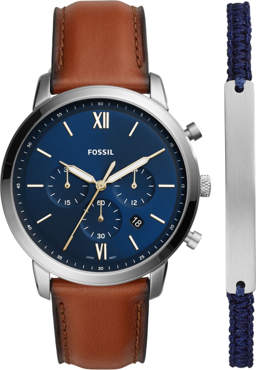 Fossil Men's Chronograph Bronson Brown Leather Strap Watch 50mm Gift Set - Brown