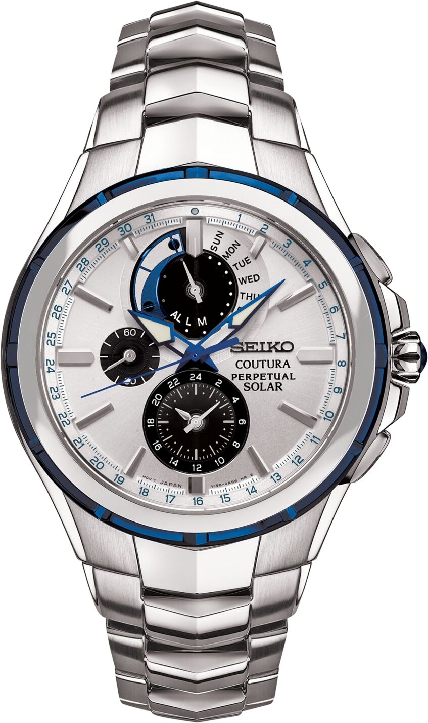 Seiko Men's Solar Coutura Chronograph Stainless Steel Bracelet Watch 44mm - Blue