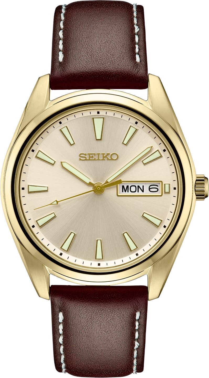 Seiko Men's Essentials Brown Leather Strap Watch 40mm - Champagne