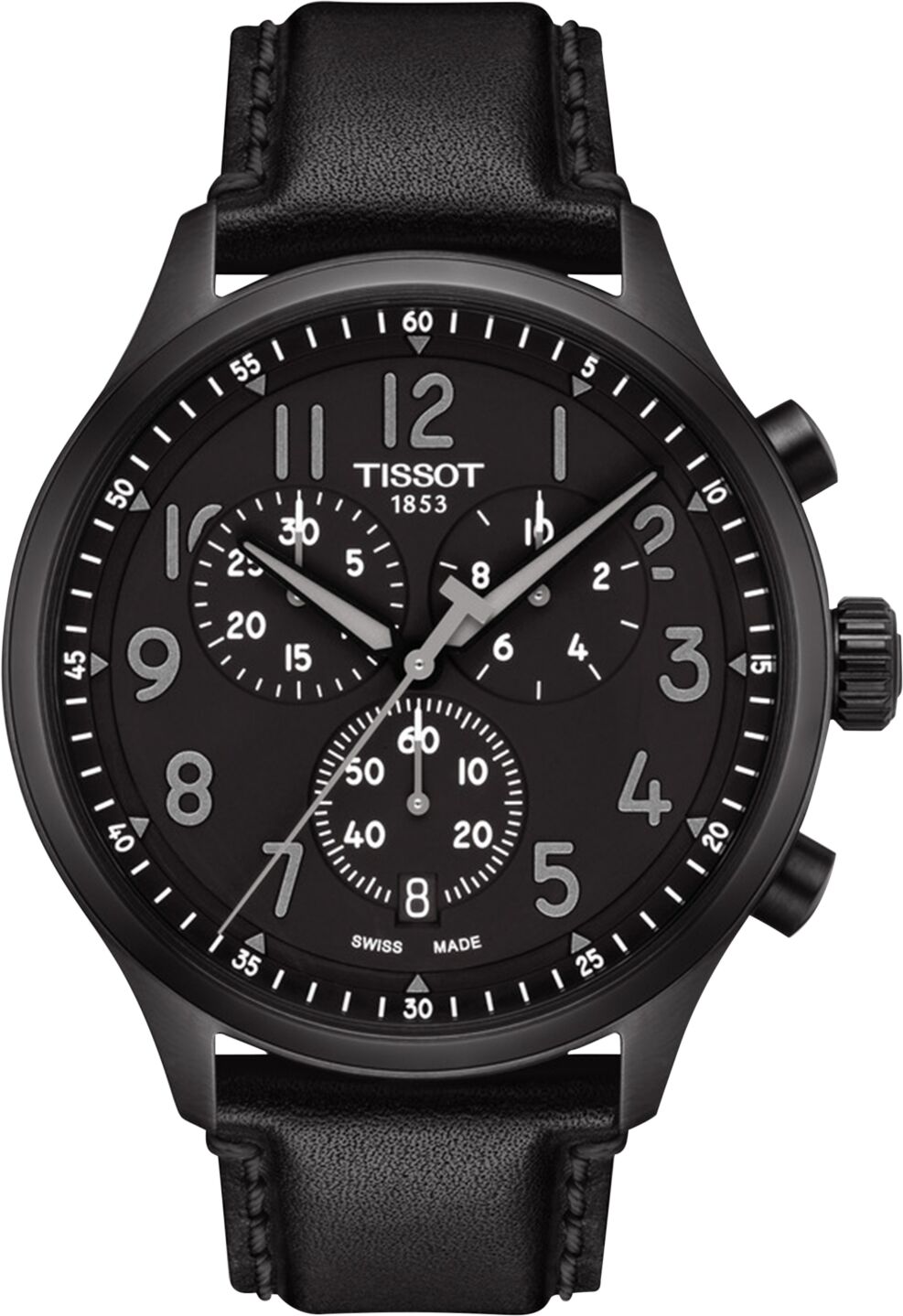 Tissot Men's Swiss Chronograph Xl Vintage Black Leather Strap Watch 45mm - Black