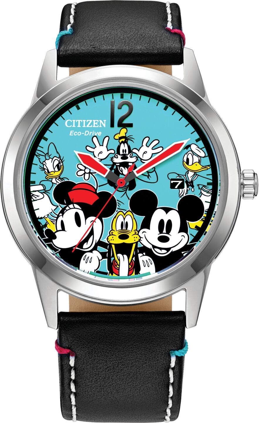 Citizen Disney by Citizen Sensational Six Black Leather Strap Watch 40mm - Black