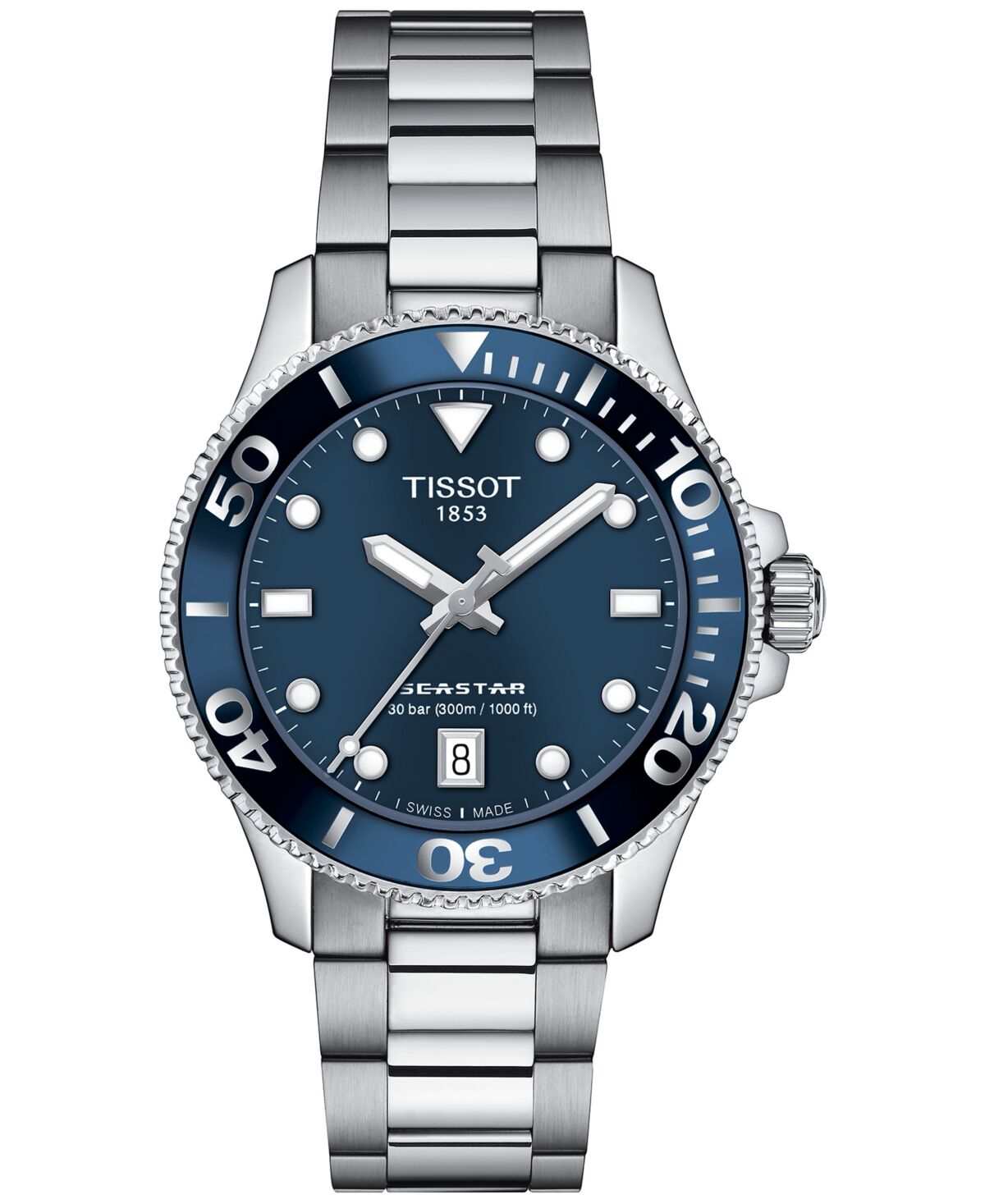 Tissot Unisex Seastar Silver-Tone Stainless Steel Bracelet Watch 36mm - Grey