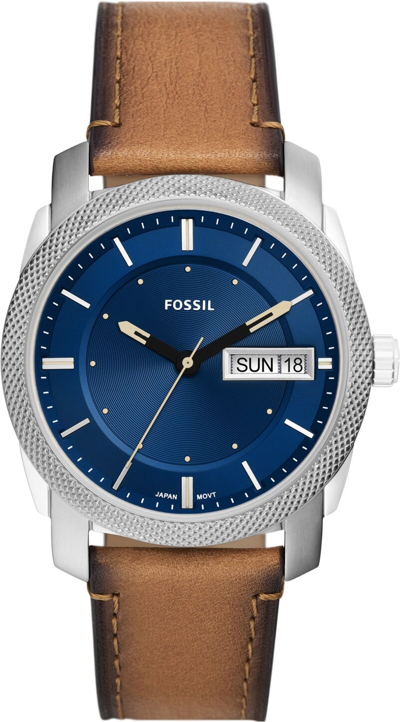 Fossil Men's Machine Brown Leather Strap Watch 42mm - Blue