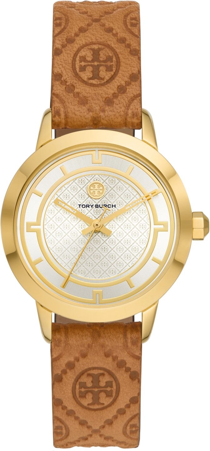 Tory Burch Women's The Tory Monogram Embossed Leather Strap Watch 34mm - Brown