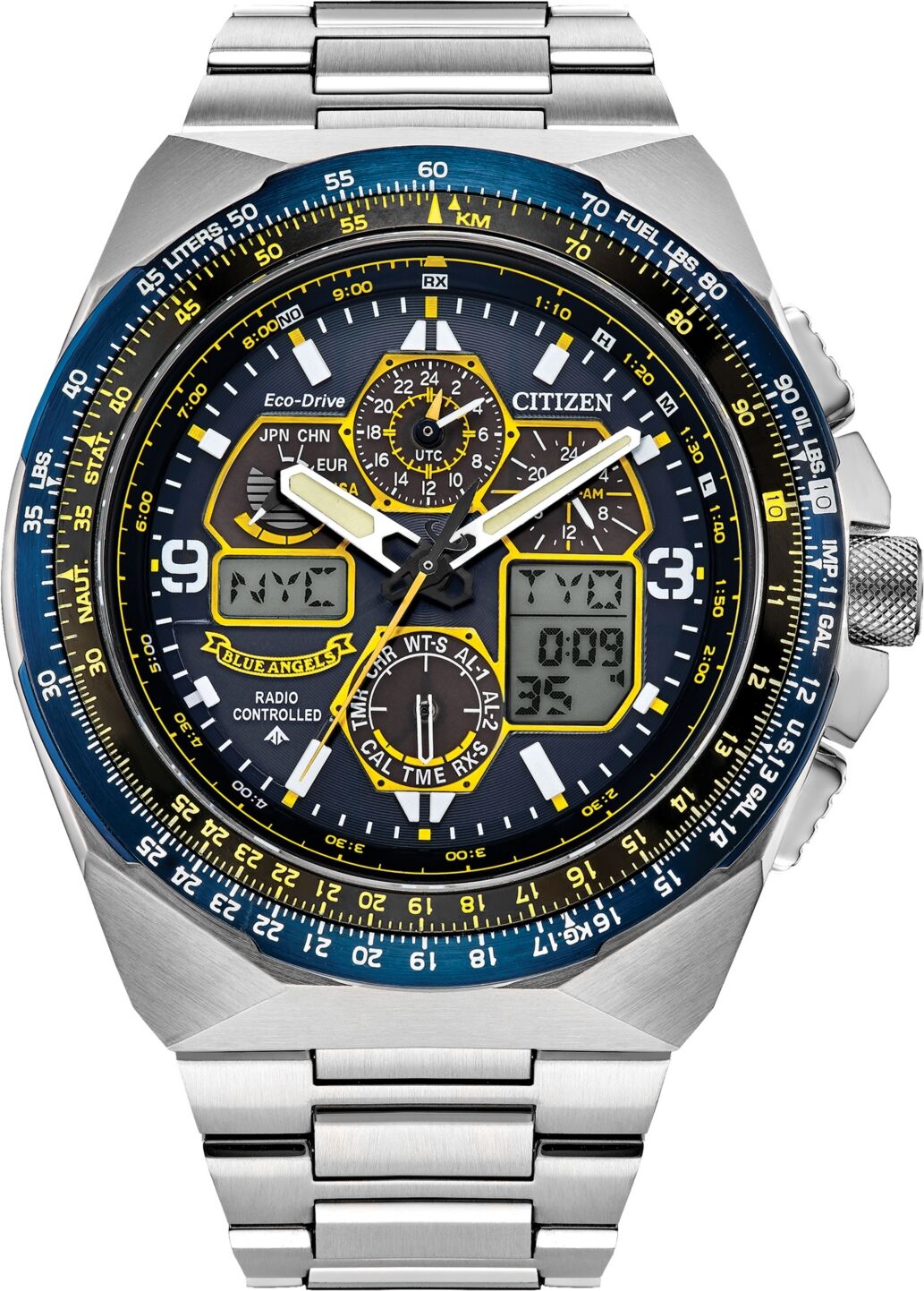 Citizen Eco-Drive Men's Chronograph Promaster Blue Angels Air Skyhawk Stainless Steel Bracelet Watch 46mm - Limited Edition - Blue