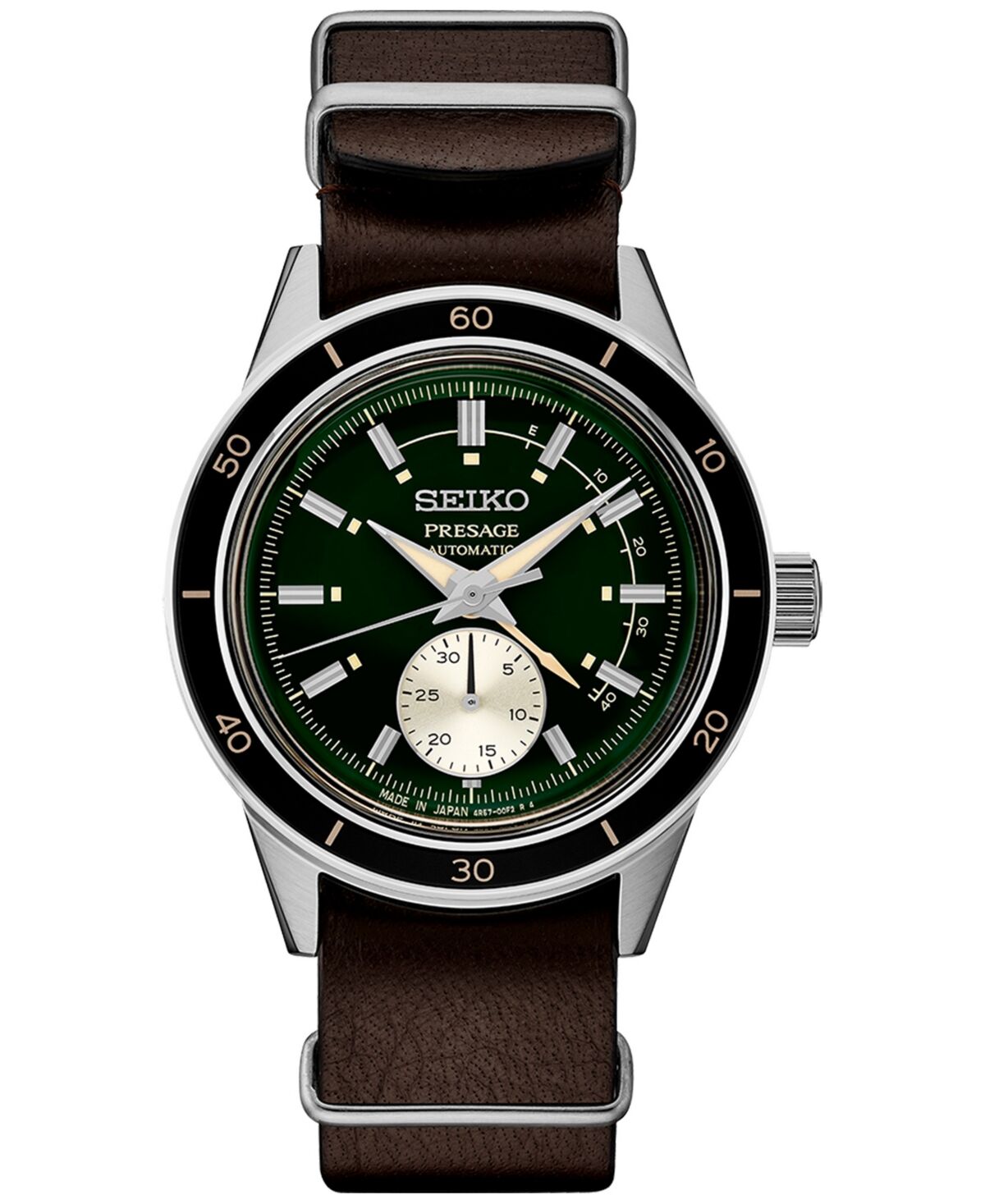 Seiko Men's Automatic Presage Brown Leather Strap Watch 41mm - Green