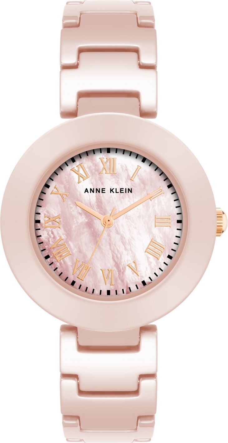 Anne Klein Women's Three-Hand Quartz Pink Ceramic Bracelet Watch, 24.5mm - Pink