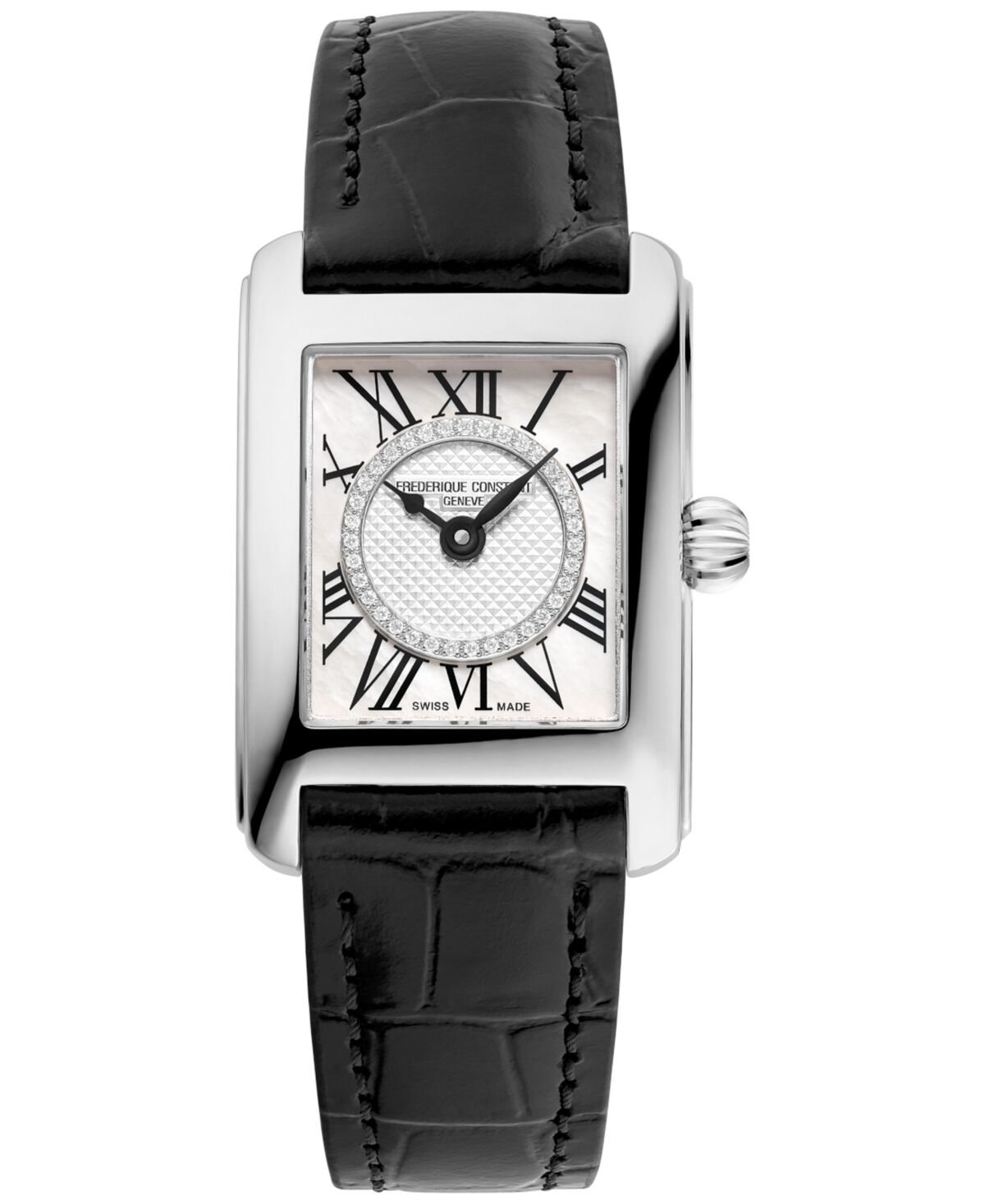 Frederique Constant Women's Swiss Classic Carree Diamond (1/20 ct. t.w.) Black Leather Strap Watch 23mm - Black