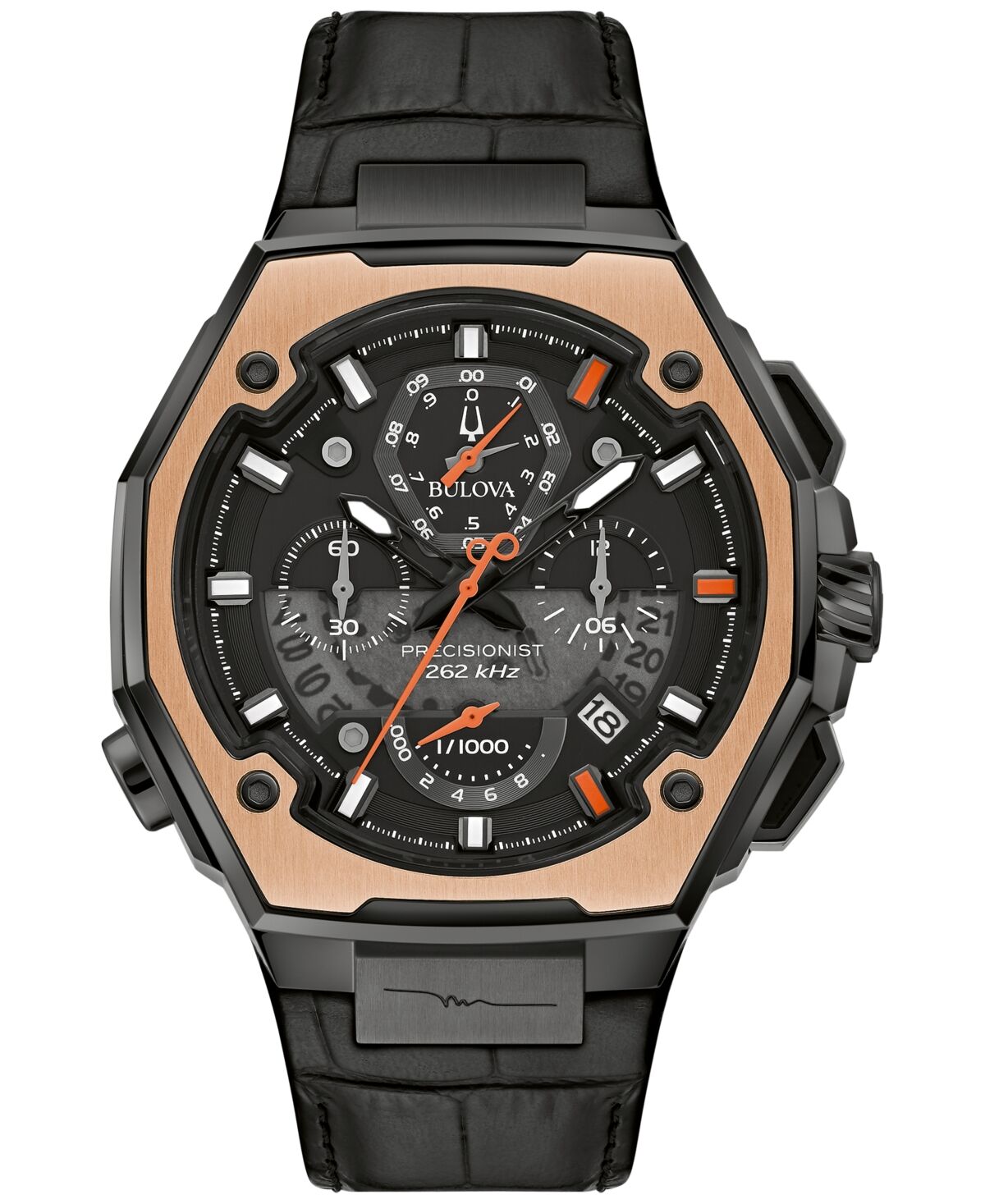 Bulova x Marc Anthony Men's Chronograph Precisionist Black Leather Strap Watch 45mm - Limited Edition - Black