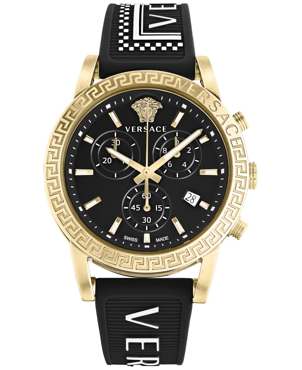 Versace Women's Swiss Chronograph Sport Tech Black Silicone Strap Watch 40mm - Ip Yellow Gold