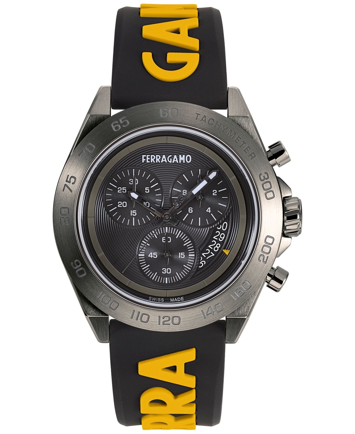 Salvatore Ferragamo Men's Swiss Chronograph Urban Yellow & Black Silicone Strap Watch 43mm - Ip Gunmetal