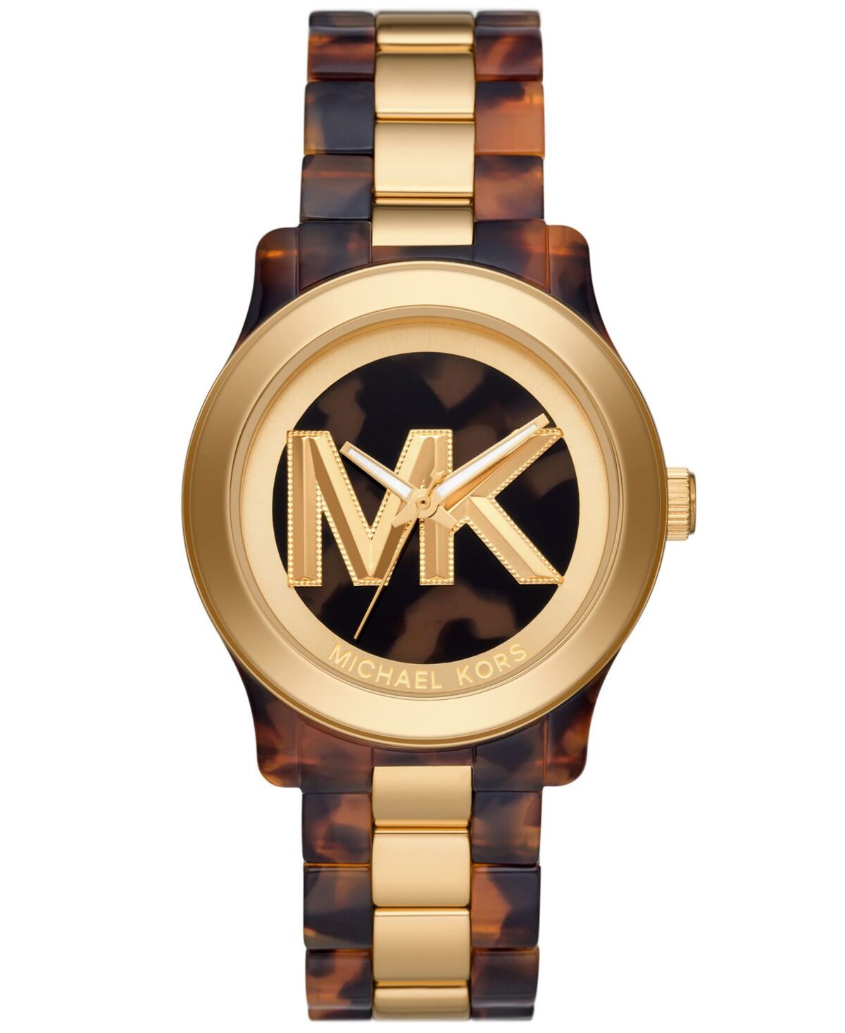 Michael Kors Women's Runway Quartz Three-Hand Brown Acetate and Gold-Tone Stainless Steel Watch 38mm - Two-Tone