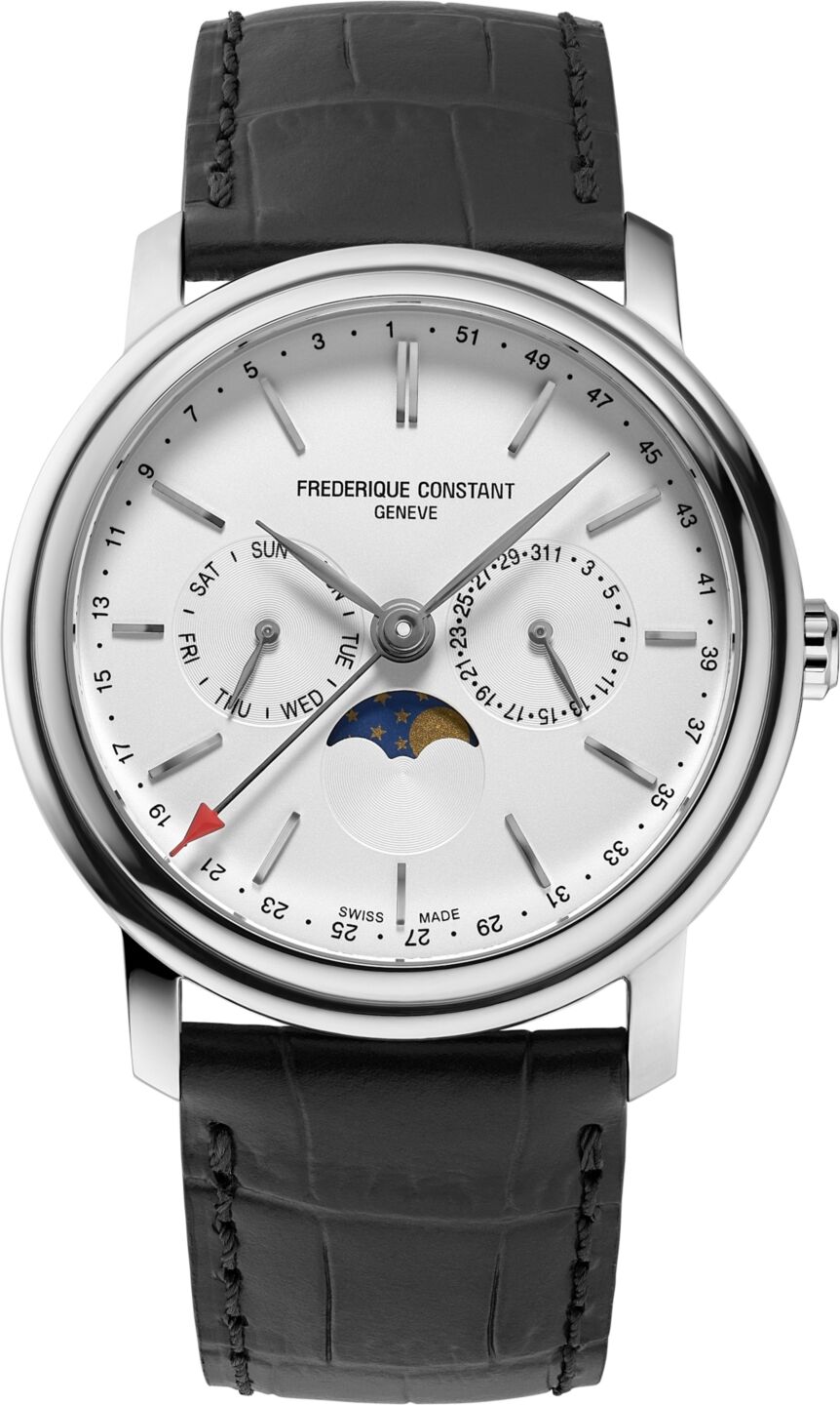 Frederique Constant Men's Swiss Classics Business Timer Black Leather Strap Watch 40mm - Black