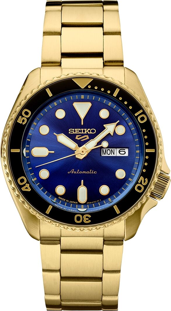 Seiko Men's Automatic 5 Sports Gold-Tone Stainless Steel Bracelet Watch 43mm - Blue